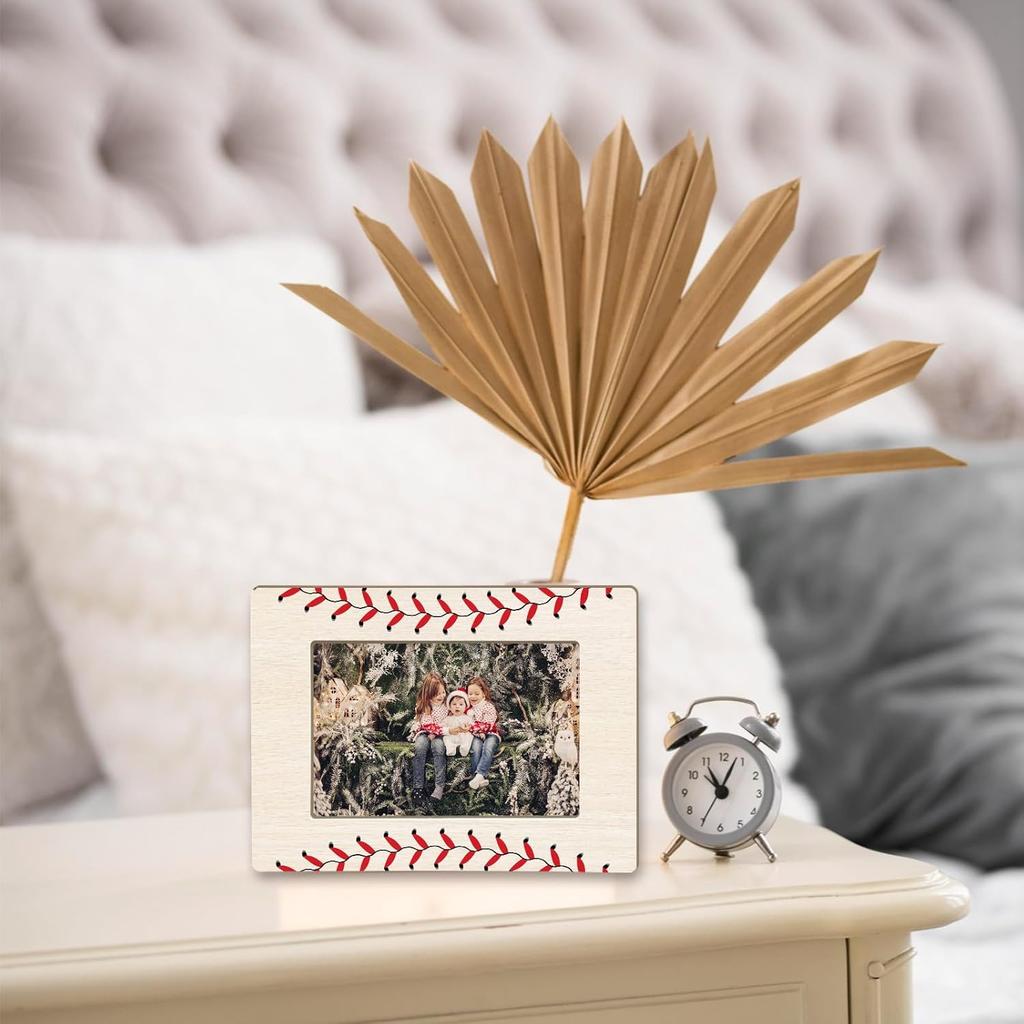 Baseball Picture Frame Baseball Tabletop Photo Frame 4x6 Sports Theme Wooden Picture Frame with Stand , Home Office Decor for Sports Theme Party