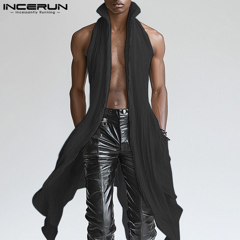 INCERUN Летний мужской кардиган без рукавов с открытым передом свободного покроя с длинными рукавами