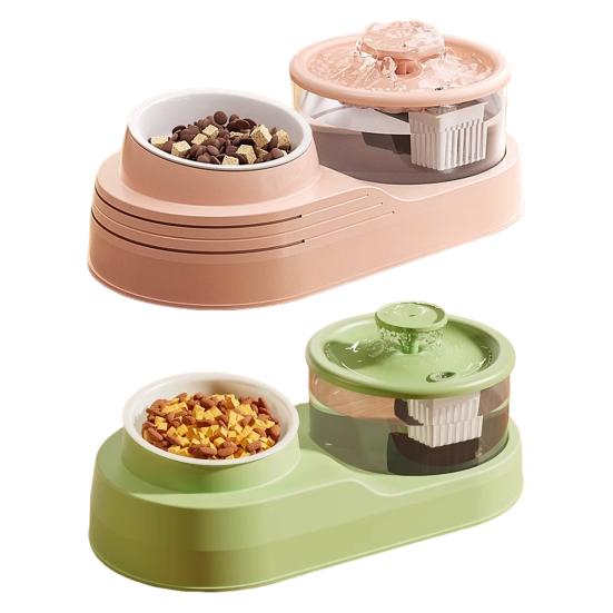 Диспенсер для воды и еды для кошек 2 в 1 Автоматическая кормушка для кошек 1 л Набор из фонтана для воды и миски для еды для кошек, живущих в помещении, и маленьких собак