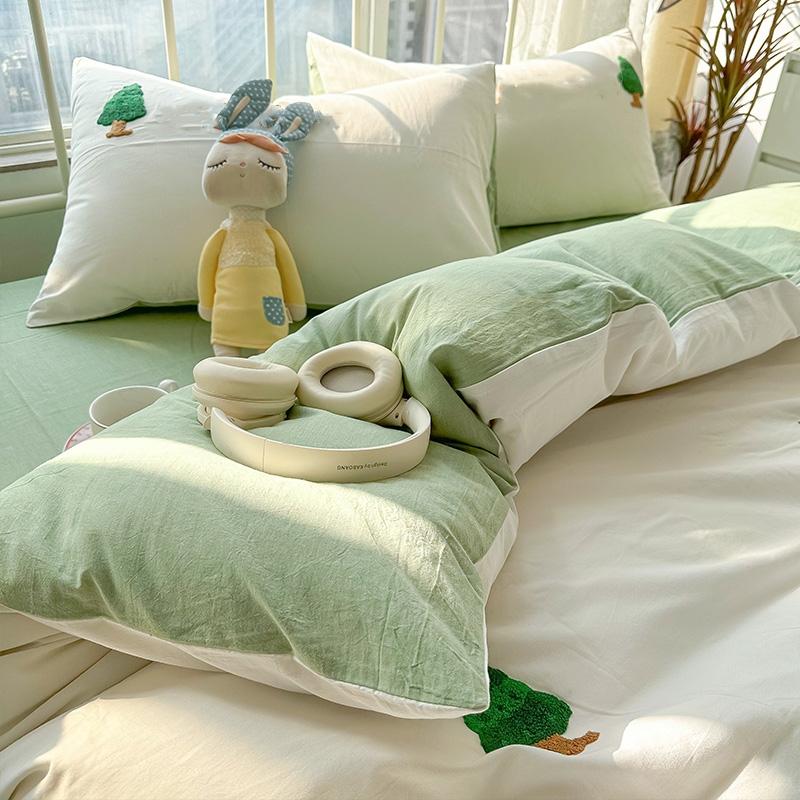 Комплект постельного белья из 3 предметов зеленый вышивка рождественской елки Комплект пододеяльника удобный комплект пододеяльника для Всех Сезонов