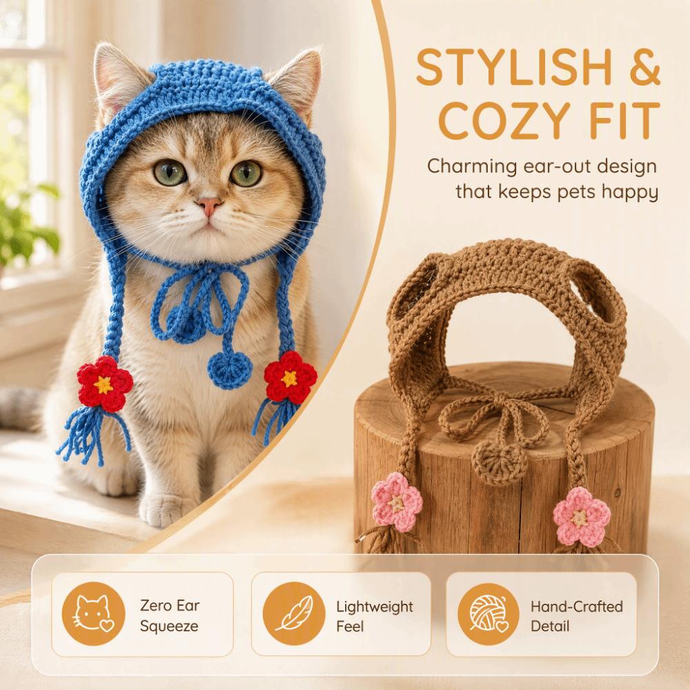 Refined Elastic Puppy Kittens Knitted Hat Handmade Pets Party Cosplay Headwear New Cat Hat Party