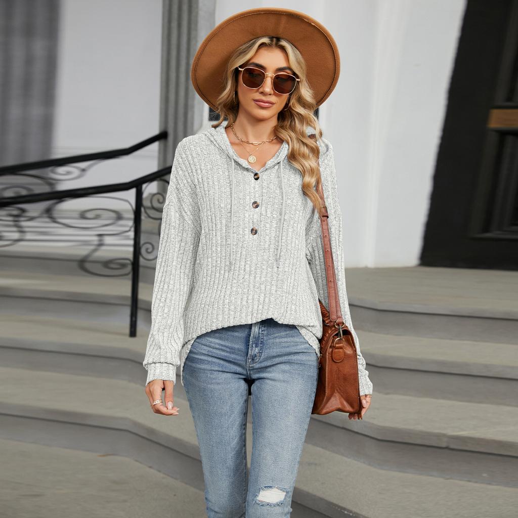 HNXC Women's Fashion Casual Solid Color Print Long Sleeve Hooded Hoodies & Sweatshirts