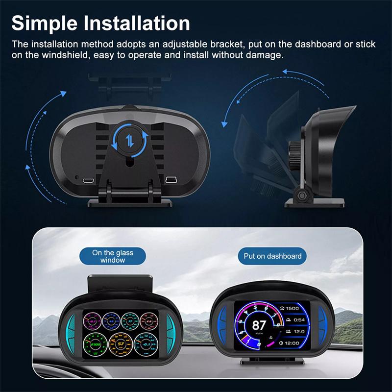 P2 Автомобильный цифровой спидометр Obd2 Gps HUD-дисплей Автоматический дисплей Сигнализация Температура воды и масла Давление турбины Бортовой компьютер