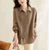 Temperament Fake Двухсекционный свитер с воротником-рубашкой для женщин на весну и осень, свободная повседневная блузка в западном стиле с длинными рукавами, кардиган