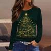 Женская модная повседневная футболка с разрезом по низу, круглым вырезом, длинными рукавами, свободного кроя, с рождественским принтом, женский топ