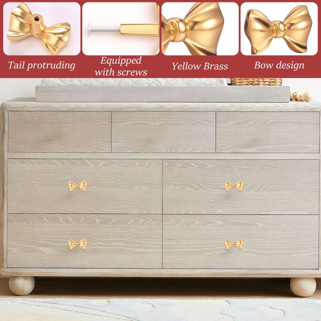 2/4/6Pcs Bow shaped drawer handle decoration Brass material is sturdy and durable Easy to install Wardrobe handle decoration