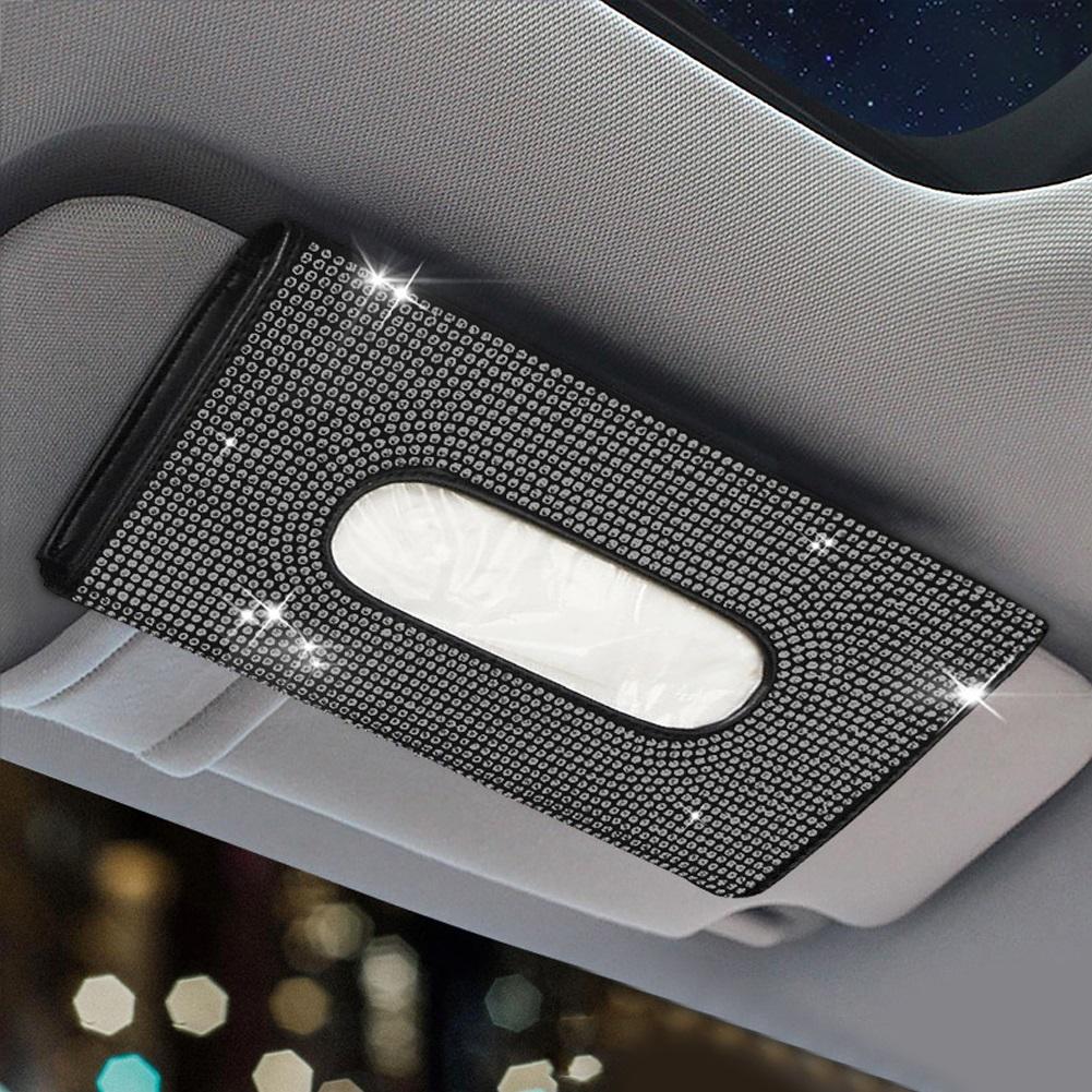 Bling Bling Diamond Автомобильный козырек Держатель для салфеток Подвесной кожаный чехол для бумажного полотенца со стразами и стразами для женщин Автомобильные аксессуары