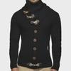 European Size Men's High Collar Slim Knitted Cardigan with Horn Buttons and Scarf Collar for Autumn and Winter