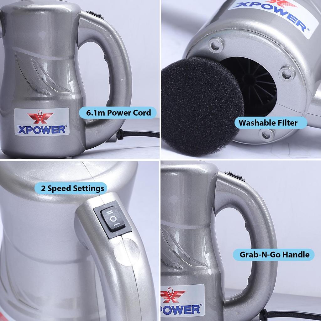 XPOWER A-2C Silver Gray Electric Auto Car Dryer & Blower Portable Contactless Car Drying Multi-function Lightweight Compact