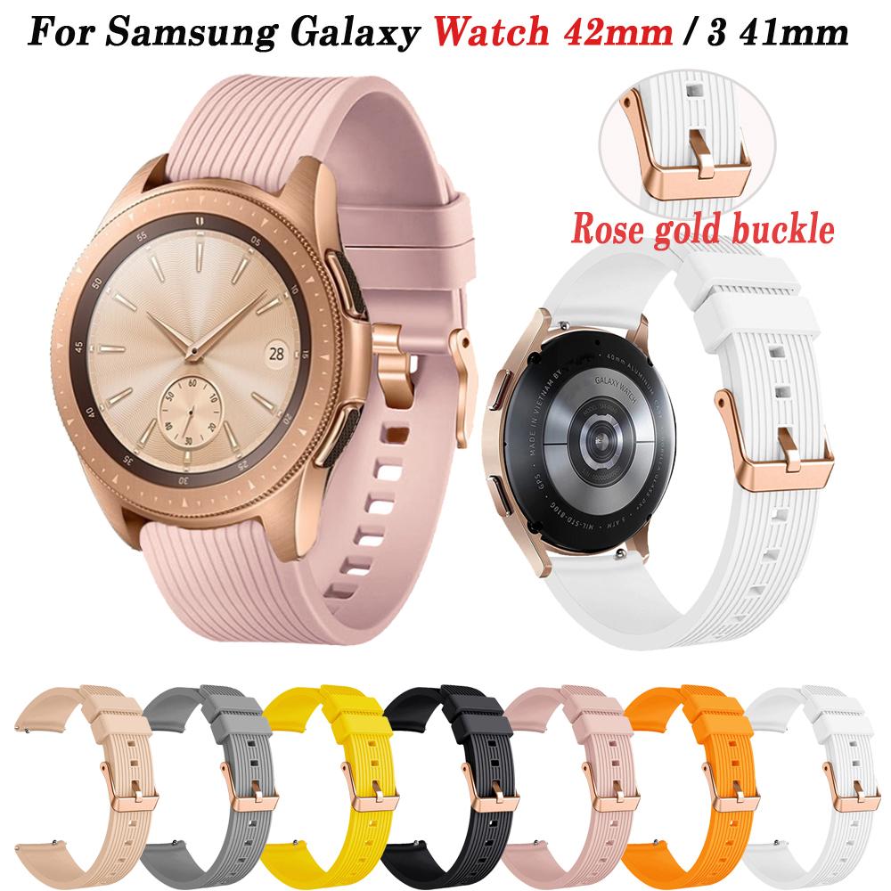 Силиконовый ремешок 20 мм для Samsung Galaxy Watch 42 мм Браслет для часов Watch 4 5 Active 2 40 44 мм Classic 42 46 мм Пряжка цвета розового золота Браслет