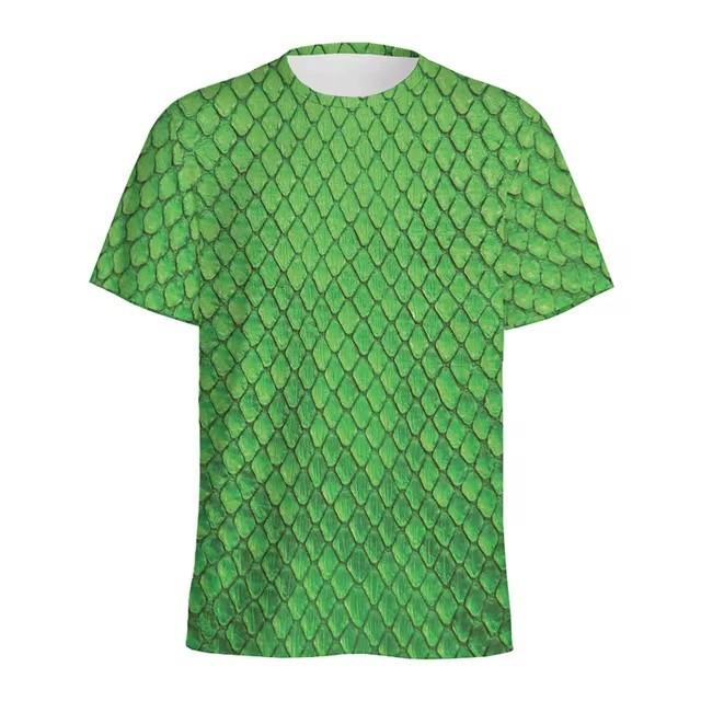Fashion Snake Skin Pattern 3D Digital Printing T-shirt Men's Animal Skin Pattern Round Neck T-shirts Street Short Sleeved
