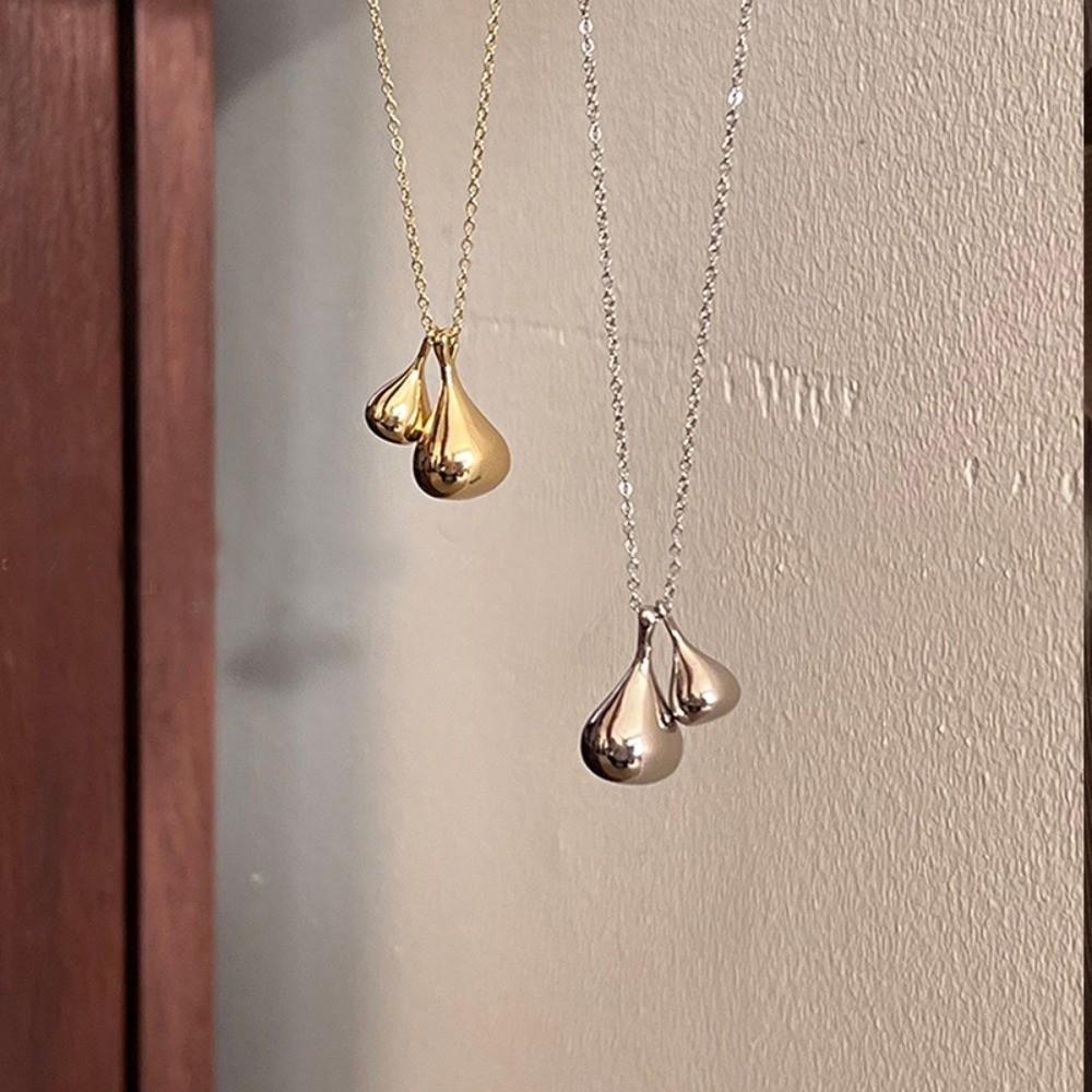 Elegent Double Water Droplet Necklace Long Chain Pendants Necklace for Women Sweater Chain