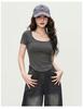 Irregular shoulder length short sleeved shirt with thickened inner lining, slim fit bottom T-shirt for upper garment