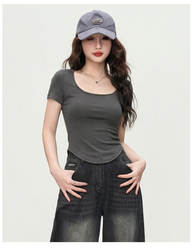 Irregular shoulder length short sleeved shirt with thickened inner lining, slim fit bottom T-shirt for upper garment