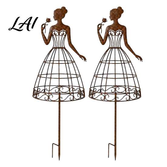 Metal Garden Trellis for Climbing Plants Vintage Lady Stake Rustic Silhouette Plant Support Decorative Structures Landscaping Vines And Flowers,