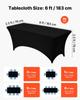 10 Pack Table Cloth for 6FT Rectangular Fitted Events, Wrinkle-Resistant Stretch Black Table Covers, Washable Spandex Tablecloth Protector, for Party,
