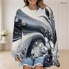 Women Plus Size Round Neck Long Sleeve Black Gold Geometric Printed Pullover Sweatshirt