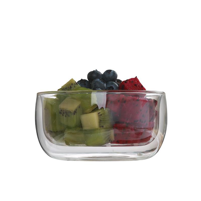 YWDL 300/500ml Clear Double Layer Glass Bowl Heat-resistant Fruit Salad Bowl Kitchen Glassware For Soup Cereal Dessert Bowls