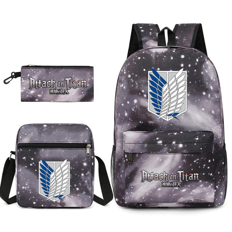 Attack On Titan 3-Piece Backpack Set Printed Canvas Laptop Bag Student Anime