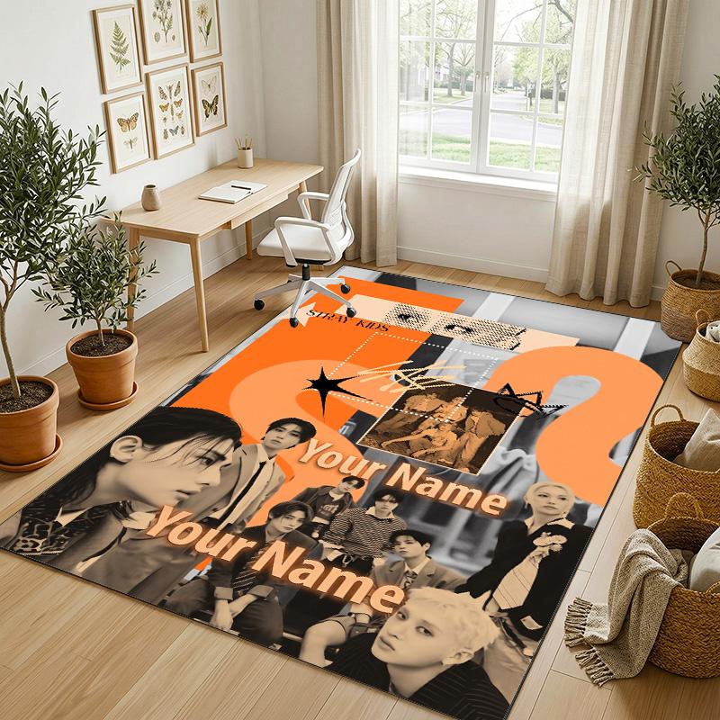 Personalized Crystal Velvet Carpet,Stray Kids Custom Printed Name, Plush Area Rug For Home Indoor Decor