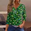 Женская футболка с рождественским принтом, на пуговицах, рукав 3/4, повседневная мода на выходные, базовый топ с V-образным вырезом
