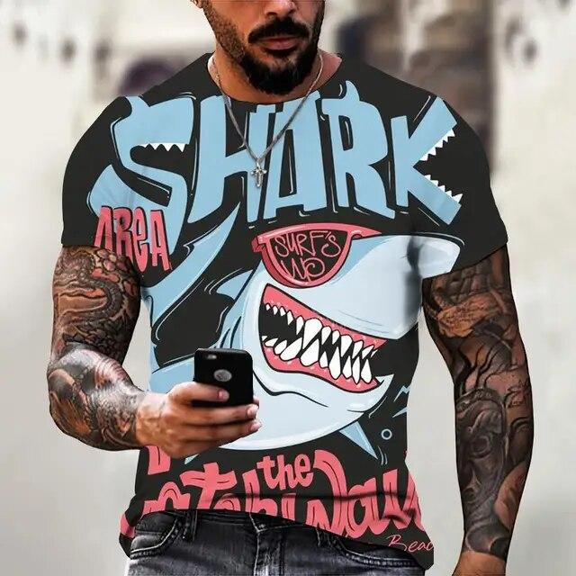 T Shirt For Men Anime Shark Print Men's T Shirt Hip Hop Style Short Sleeve Tops Summer Round Neck Streetwear Oversized Tees