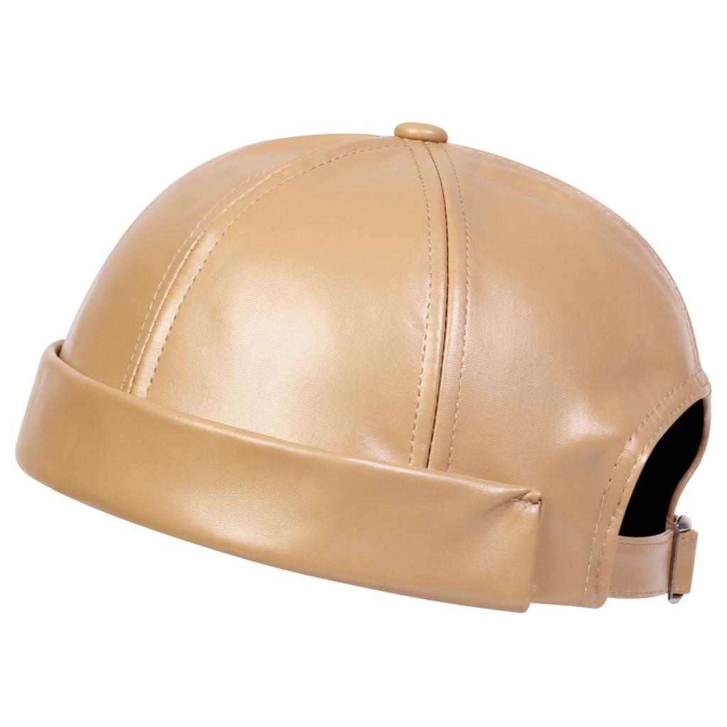 1Piece Men PU Leather Solid Color Landlord Hat Outdoor Adjustable Sunscreen Leisure Hat Spring Autumn Travel Tourism Beach Vacation