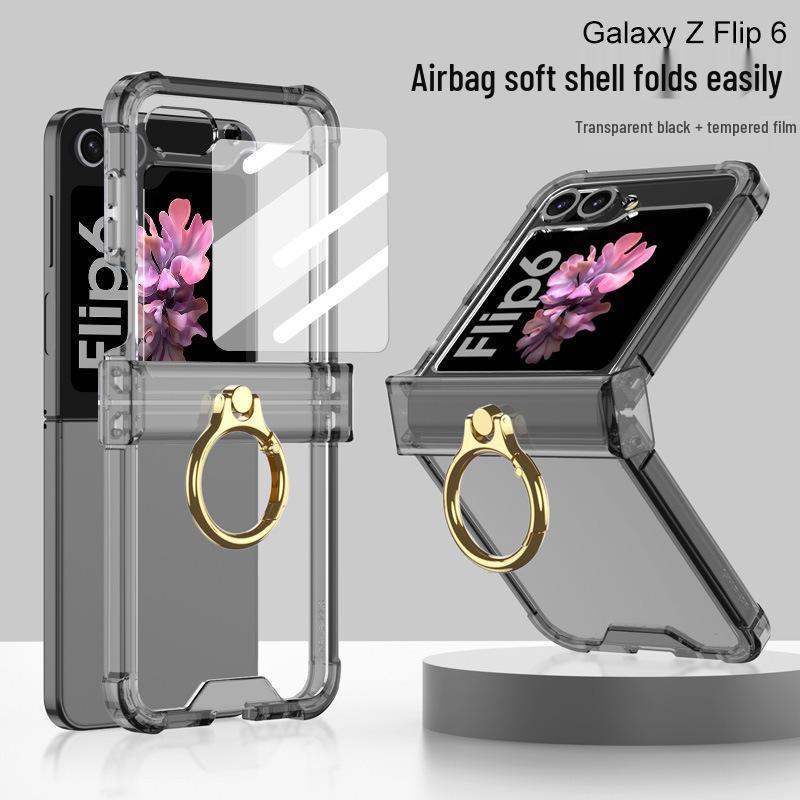Защитный чехол Samsung Z Flip6 с кольцом-держателем на шарнире, Полное покрытие, Защита от падений. Подходит для мужчин и женщин.