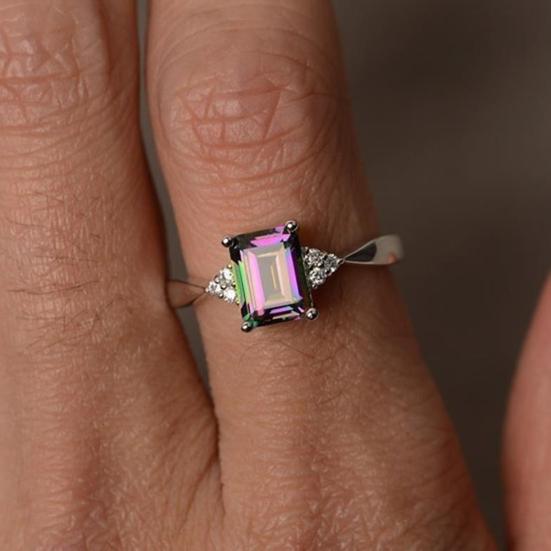 Кольцо Квадратный Горный Хрусталь Блестящий Долговечный Гипоаллергенный Украшение Износостойкий Искусственный Радуга