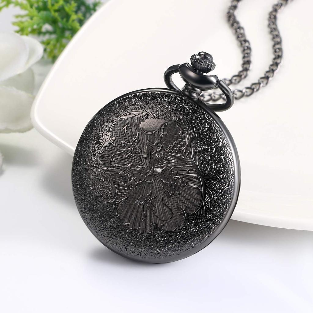 JEWELRYWE карманные часы Sasanqua цифры аналоговые водонепроницаемые скелетон корпус антикварные карманные часы кулон ожерелье часы черный повседневное использование косплей