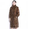 Women's Fur Leopard Print Mink Coat Whole Mink Long Fashion Casual Warm Mink Fur Coat Young