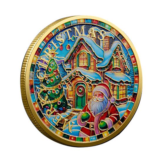 Рождественские монеты Санты, двухсторонняя коллекционная монета из сплава, красочный узор, праздничная сувенирная монета на Рождество