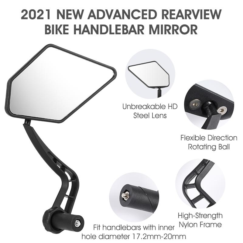 WEST BIKING Enlarged Bike Rearview Mirror Adjustable Wide Range Back Sight Reflector Scooter E-Bike Bicycle Handlebar Mirror