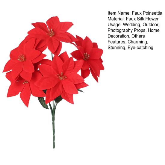 13-дюймовый искусственный цветок пуансеттии 5/7 головок красный искусственный цветок пуансеттии букет из искусственных шелковых пуансеттий со стеблем для новогодней цветочной композиции домашний декор