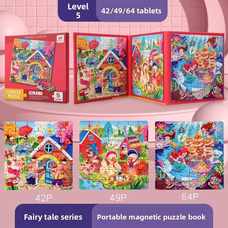 Wooden Childrens Educational Magnetic Foldable Puzzle Book For Animal And Traffic Recognition