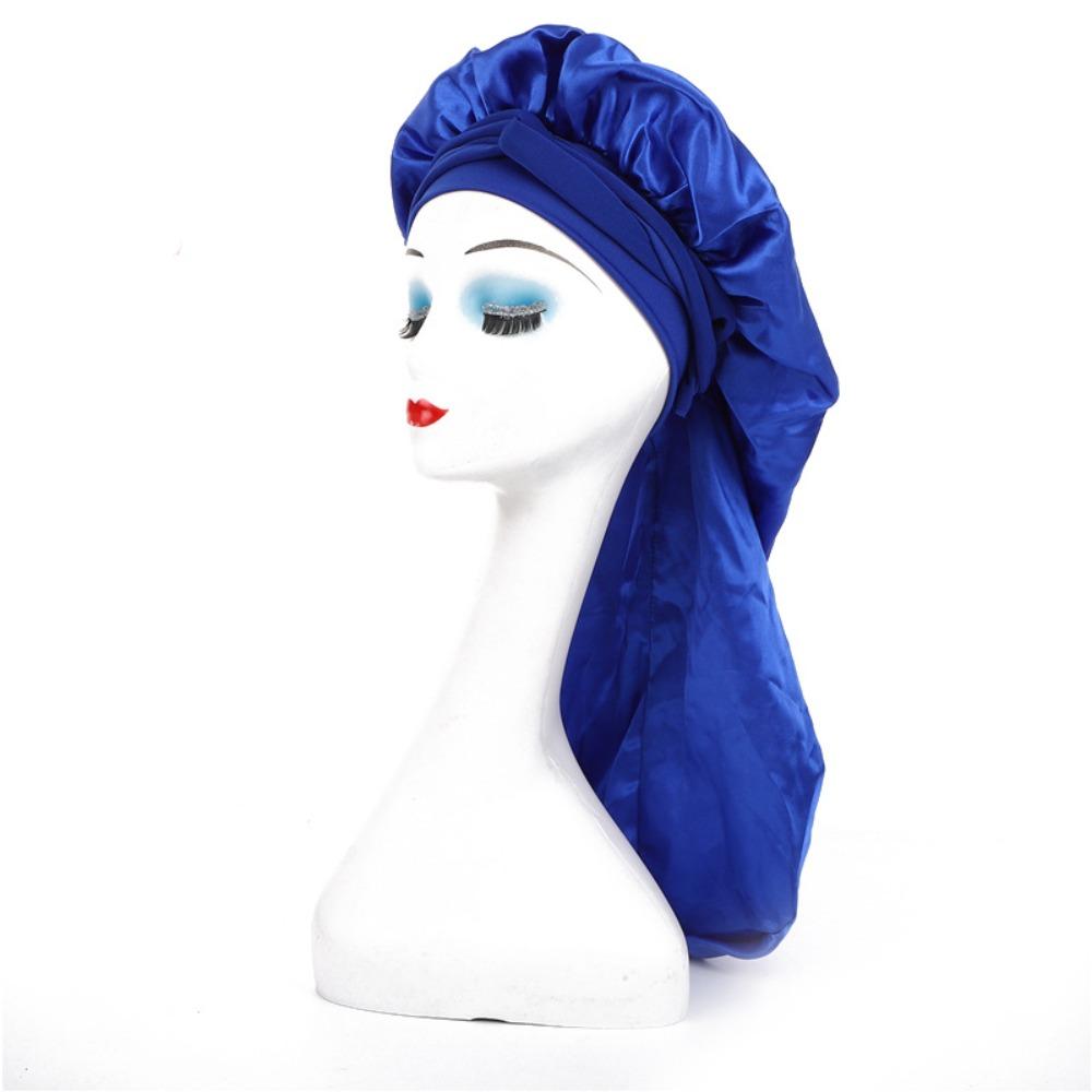 Silky Satin Sleep Bonnet Extra Large Sauna  Shower Caps Solid Color Women Long Sleep Cap