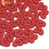 100Pcs 2 Holes Red Love Heart Wooden Button