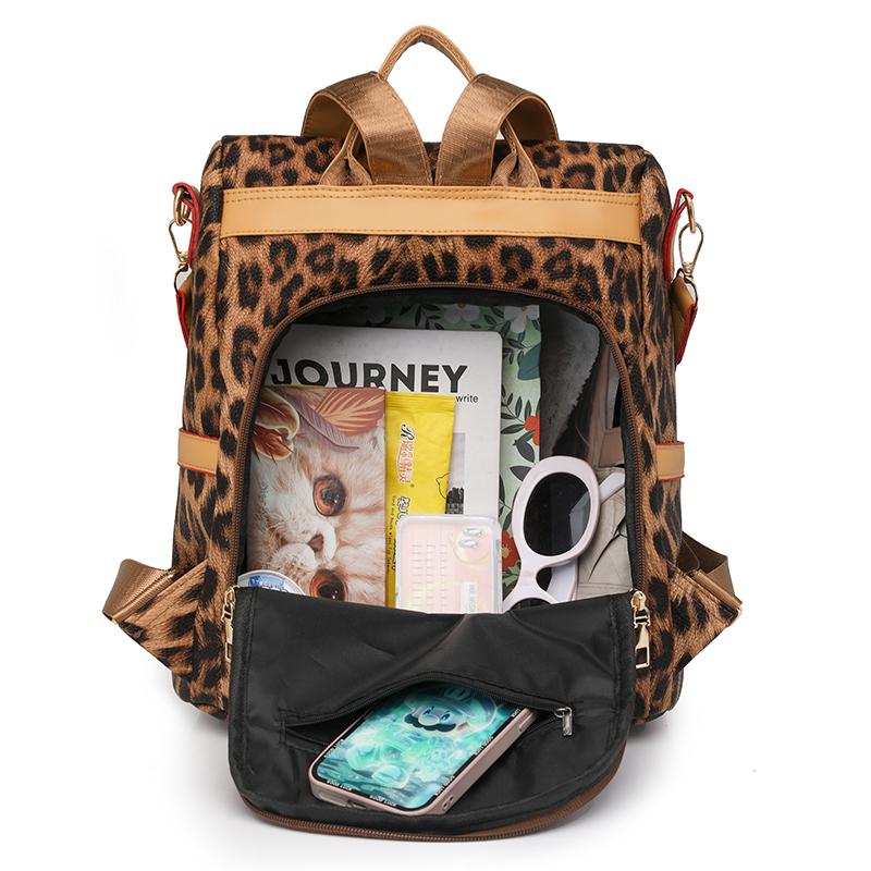 Женский мягкий кожаный рюкзак с защитой от кражи, многоцелевая сумка через плечо с леопардовым принтом