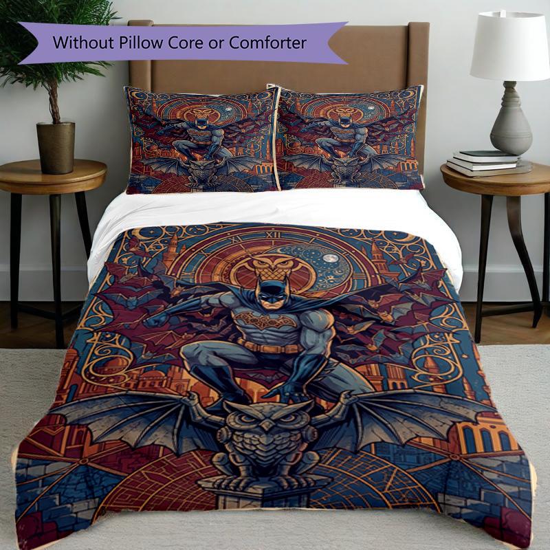3pcs Duvet Cover Set (1*Duvet Cover + 2*Pillowcase, Without Core), Batman Print Bedding Set, Bedroom Decor, All‑Season, Birthday Gift
