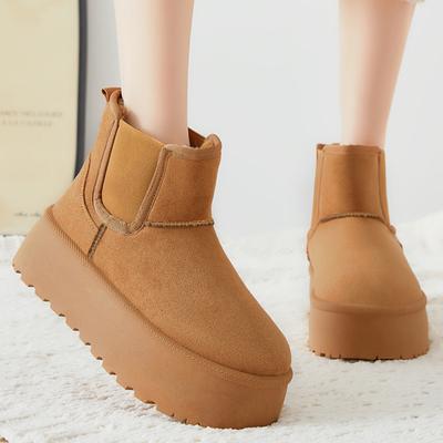 Женские зимние замшевые сноубутсы с подкладкой из искусственного меха, теплые, водонепроницаемые, ботильоны для ходьбы, для женщин, повседневные, удобные, нескользящие, на платформе, короткие ботинки