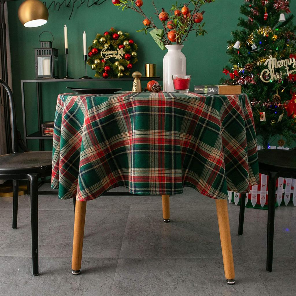 Круглая Рождественская Скатерть - Красная Клетчатая Рождественская Скатерть, Рождественские Скатерти Для Обеденного Стола, Вечеринки, Кухонного Декора