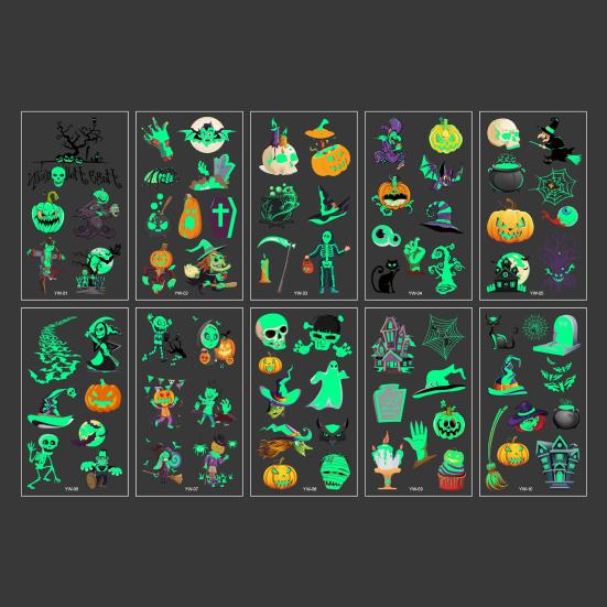 10Pcs Tattoo Decals Easy To Use Anti-fall Lovely Waterproof Sweat-proof DIY Accessory Trendy Halloween Pumpkin Tattoo Stickers for Children