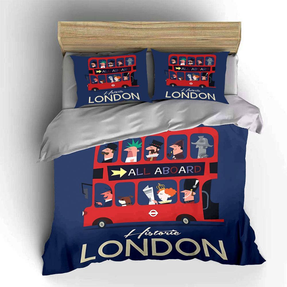 Historic London Bus Graphic Bedding Duvet Cover Set Duvet Cover Pillowcases (1*Duvet Cover 2*Pillowcases, without duvet insert)