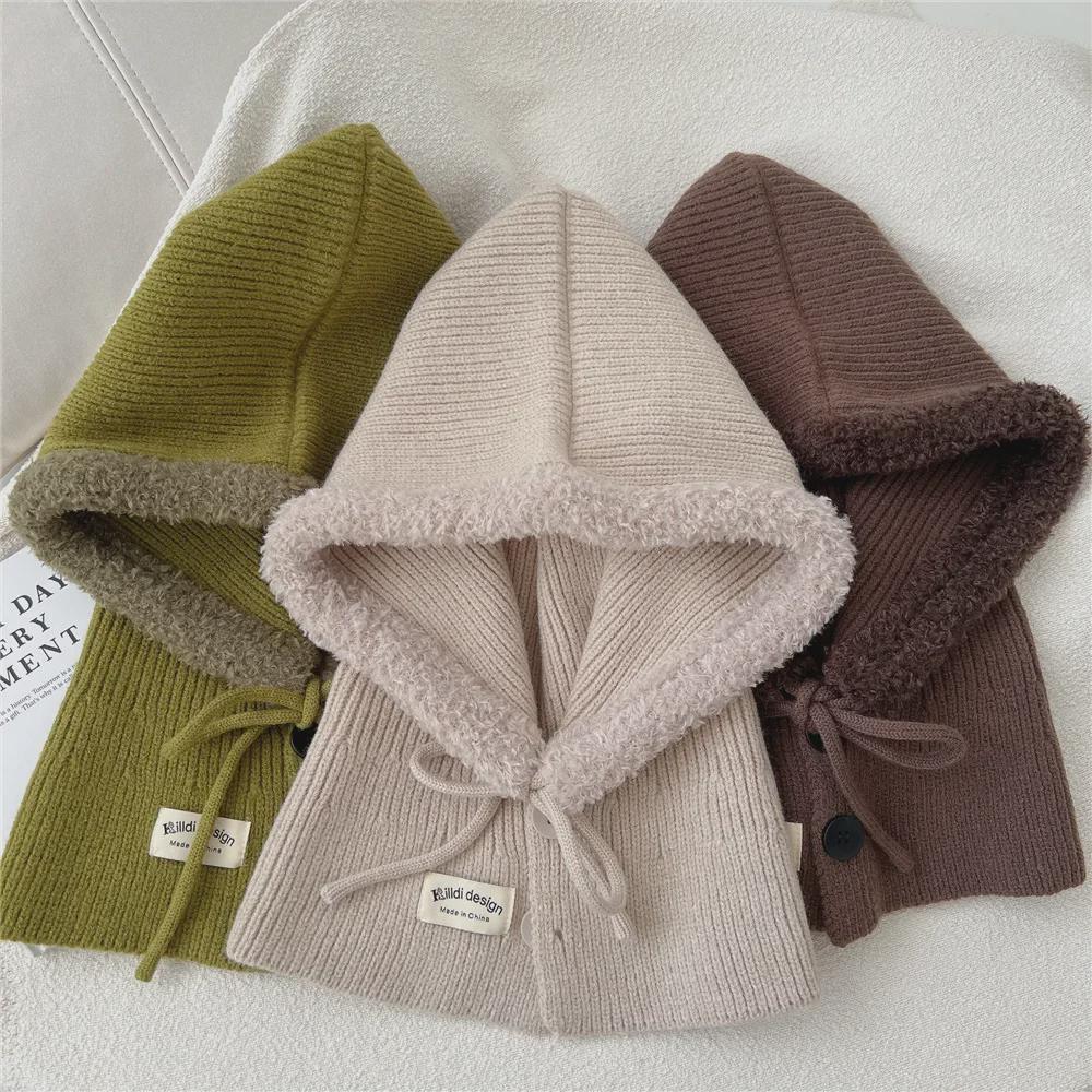 Women's Solid Color Wool Balaclava - Warm Korean Pullover Neck Protection Hat for Autumn and Winter