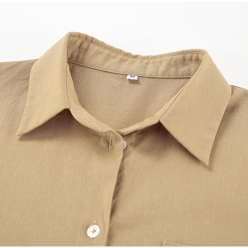 Повседневный комплект с шортами для женщин, весна-лето, лацканы, пуговицы, карманы, блузки, длинные рукава, эластичный пояс, брюки, комплекты, женский однотонный женский костюм