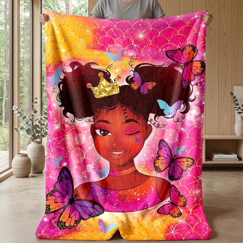 Pink Sweater Reading with Butterflies Theme blanket Lightweight Warm Flannel Blanket Decorative Throw Blanket for Home Decoration