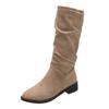 Autumn Women's Mid Calf Boots New Concise Flock Chunku Heel Riding Boots for Women Platform Shoes Outdoor Casual Women's Boots