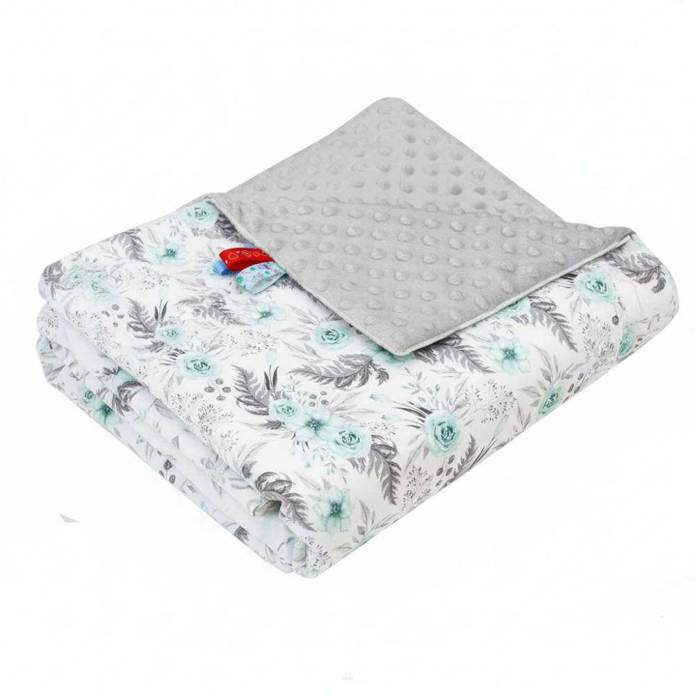 Blanket, plaid, throw, MINKY 75x100 (ash + mint garnet)