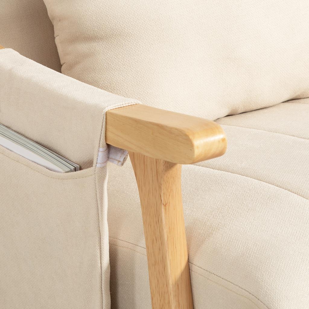 Rocking Chair with Lumbar Cushion, Wide Seat, Rubberwood Frame, Up to 120 kg, Beige
