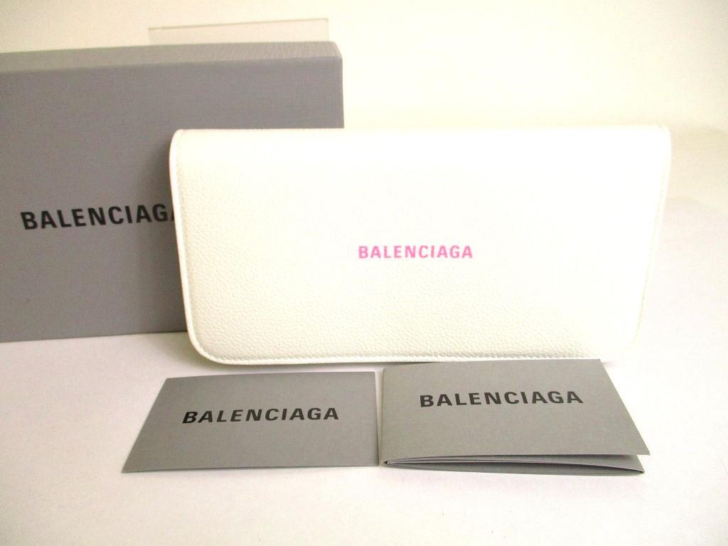 Authentic BALENCIAGA White Leather Women\'s Cash Thin Money Wallet #9690  Refurbished